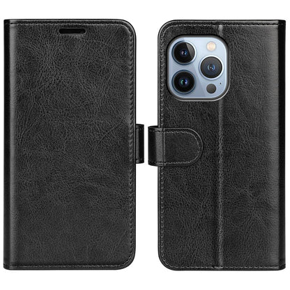 For iPhone 14 Pro Max 6.7 inch PU Leather Crazy Horse Texture Shakeproof Soft TPU Phone Case Wallet Stand Function Magnetic Closure Flip Cover