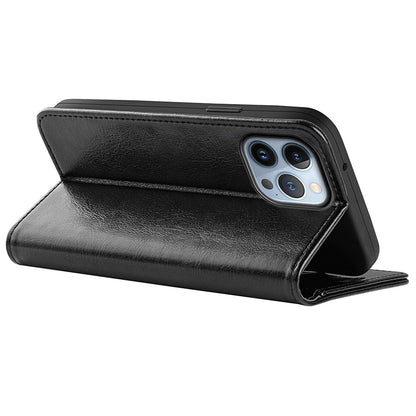 For iPhone 14 Pro Max 6.7 inch PU Leather Crazy Horse Texture Shakeproof Soft TPU Phone Case Wallet Stand Function Magnetic Closure Flip Cover