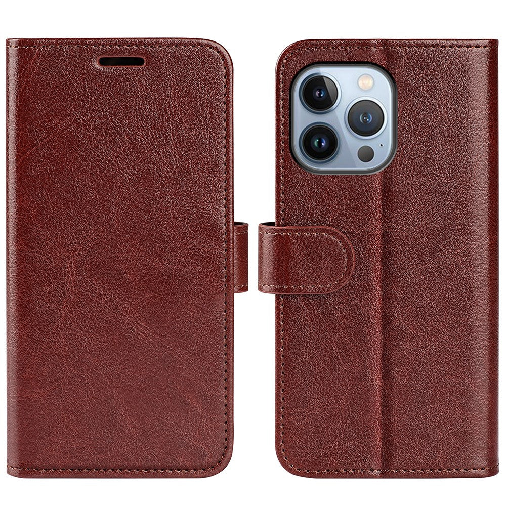 For iPhone 14 Pro Max 6.7 inch PU Leather Crazy Horse Texture Shakeproof Soft TPU Phone Case Wallet Stand Function Magnetic Closure Flip Cover