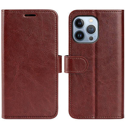 For iPhone 14 Pro Max 6.7 inch PU Leather Crazy Horse Texture Shakeproof Soft TPU Phone Case Wallet Stand Function Magnetic Closure Flip Cover