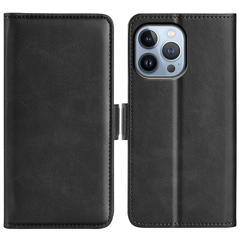 For iPhone 14 Pro Max 6.7 inch Textured PU Leather Wallet Case Double Magnetic Clasp Durable Shockproof Stand Flip Cover