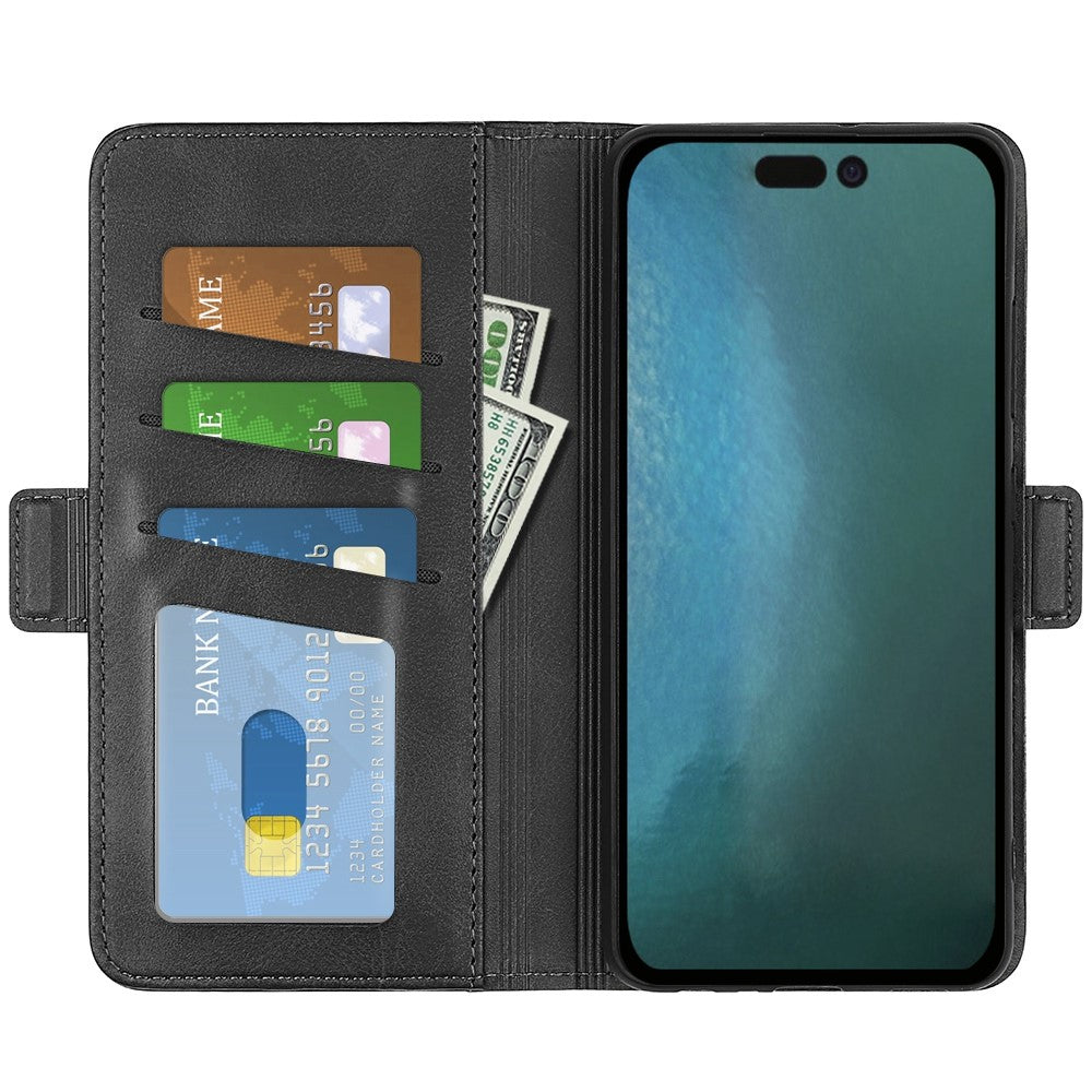 For iPhone 14 Pro Max 6.7 inch Textured PU Leather Wallet Case Double Magnetic Clasp Durable Shockproof Stand Flip Cover