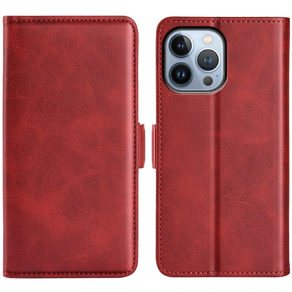 For iPhone 14 Pro Max 6.7 inch Textured PU Leather Wallet Case Double Magnetic Clasp Durable Shockproof Stand Flip Cover