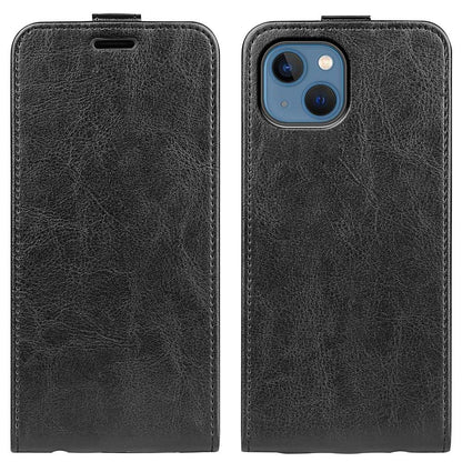 For iPhone 14 6.1 inch Vertical Flip Shockproof Shell Crazy Horse Texture PU Leather Mobile Phone Case with Card Holder