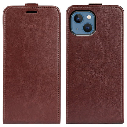 For iPhone 14 6.1 inch Vertical Flip Shockproof Shell Crazy Horse Texture PU Leather Mobile Phone Case with Card Holder