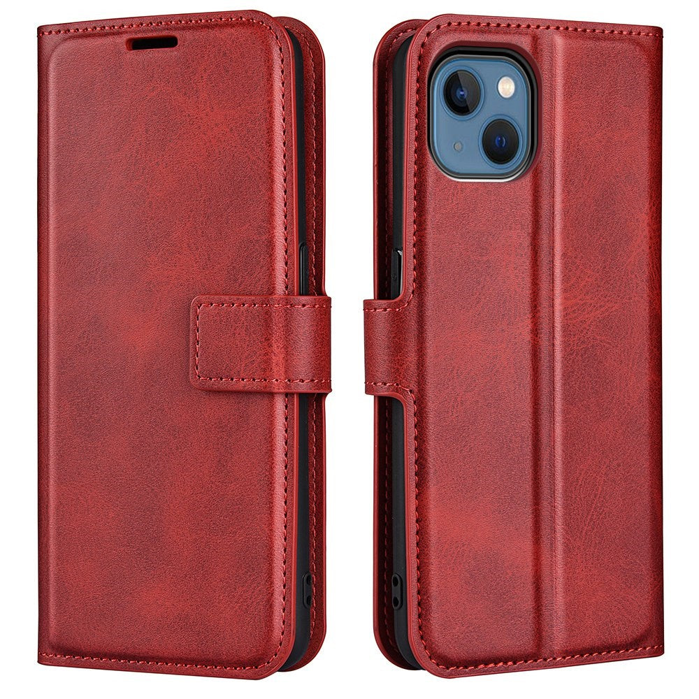 For iPhone 14 Plus 6.7 inch Textured PU Leather Side Magnetic Closure Phone Case Wallet Stand Shell