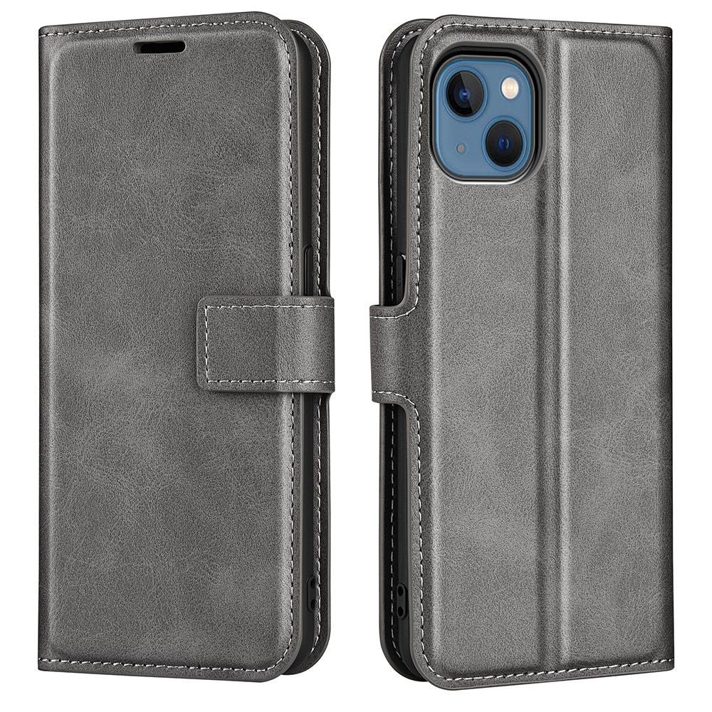 For iPhone 14 Plus 6.7 inch Textured PU Leather Side Magnetic Closure Phone Case Wallet Stand Shell