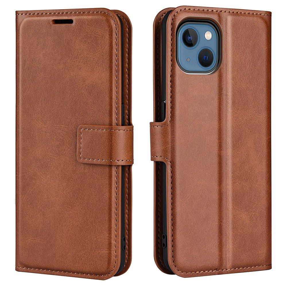 For iPhone 14 Plus 6.7 inch Textured PU Leather Side Magnetic Closure Phone Case Wallet Stand Shell