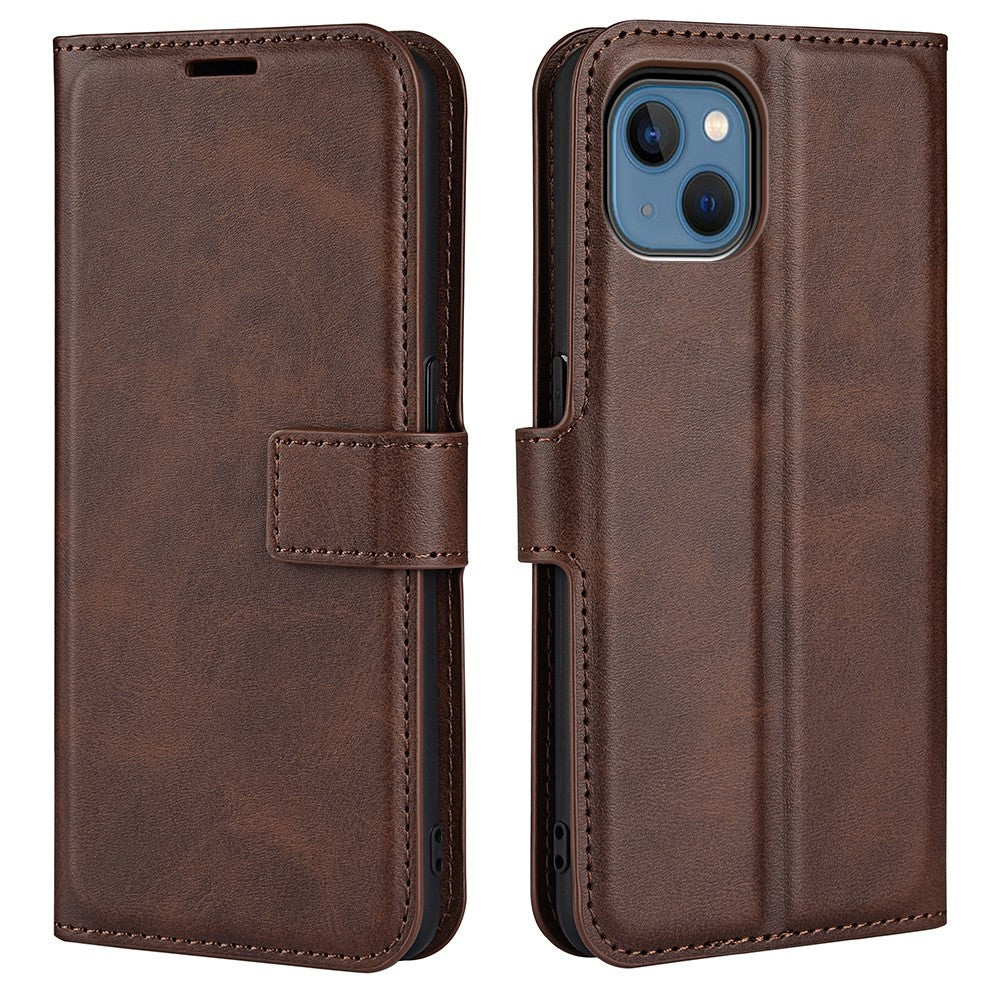 For iPhone 14 Plus 6.7 inch Textured PU Leather Side Magnetic Closure Phone Case Wallet Stand Shell