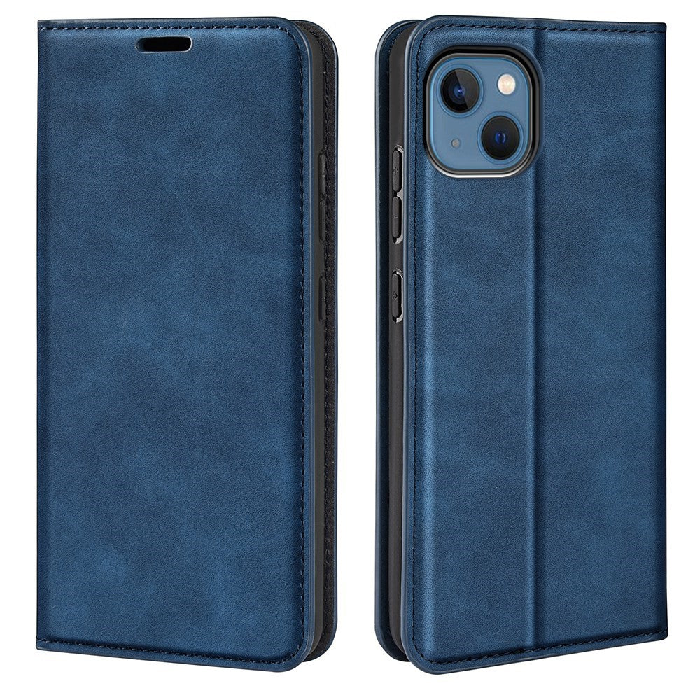 For iPhone 14 Plus 6.7 inch Skin Touch Feeling Folio Flip Leather Case Mobile Phone Stand Wallet Protective Cover