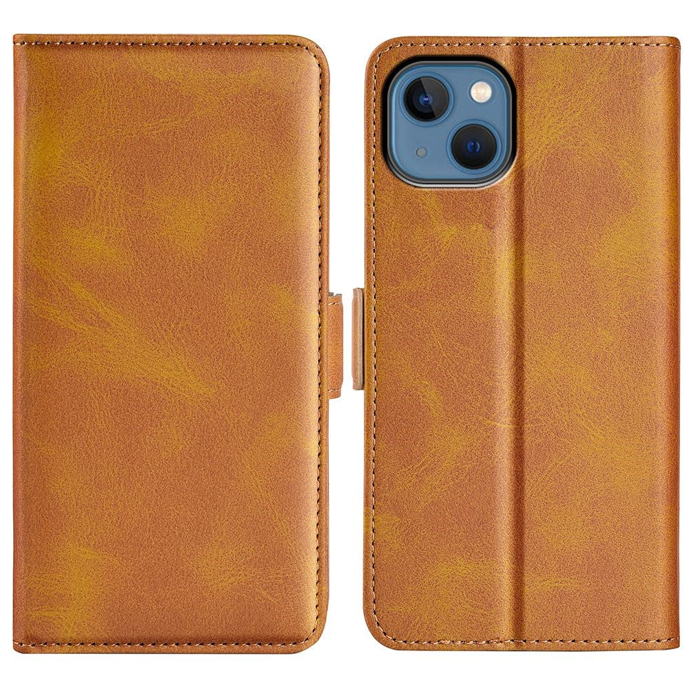 For iPhone 14 Plus 6.7 inch Double Magnetic Clasp Textured Leather Case Stand Wallet Drop-proof Phone Cover