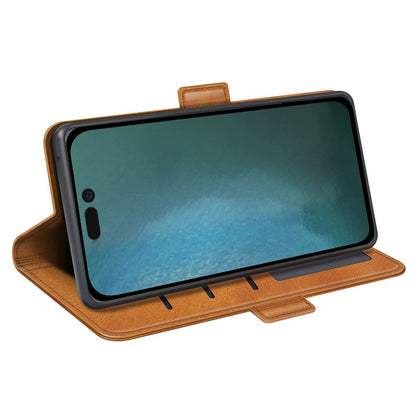 For iPhone 14 Plus 6.7 inch Double Magnetic Clasp Textured Leather Case Stand Wallet Drop-proof Phone Cover