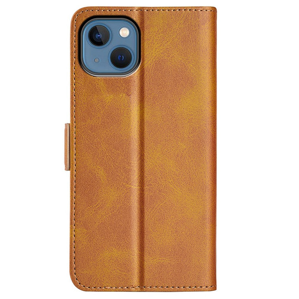 For iPhone 14 Plus 6.7 inch Double Magnetic Clasp Textured Leather Case Stand Wallet Drop-proof Phone Cover
