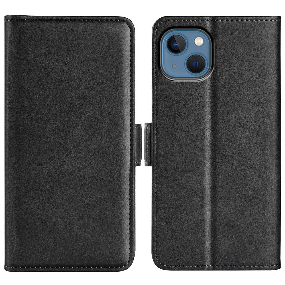 For iPhone 14 Plus 6.7 inch Double Magnetic Clasp Textured Leather Case Stand Wallet Drop-proof Phone Cover