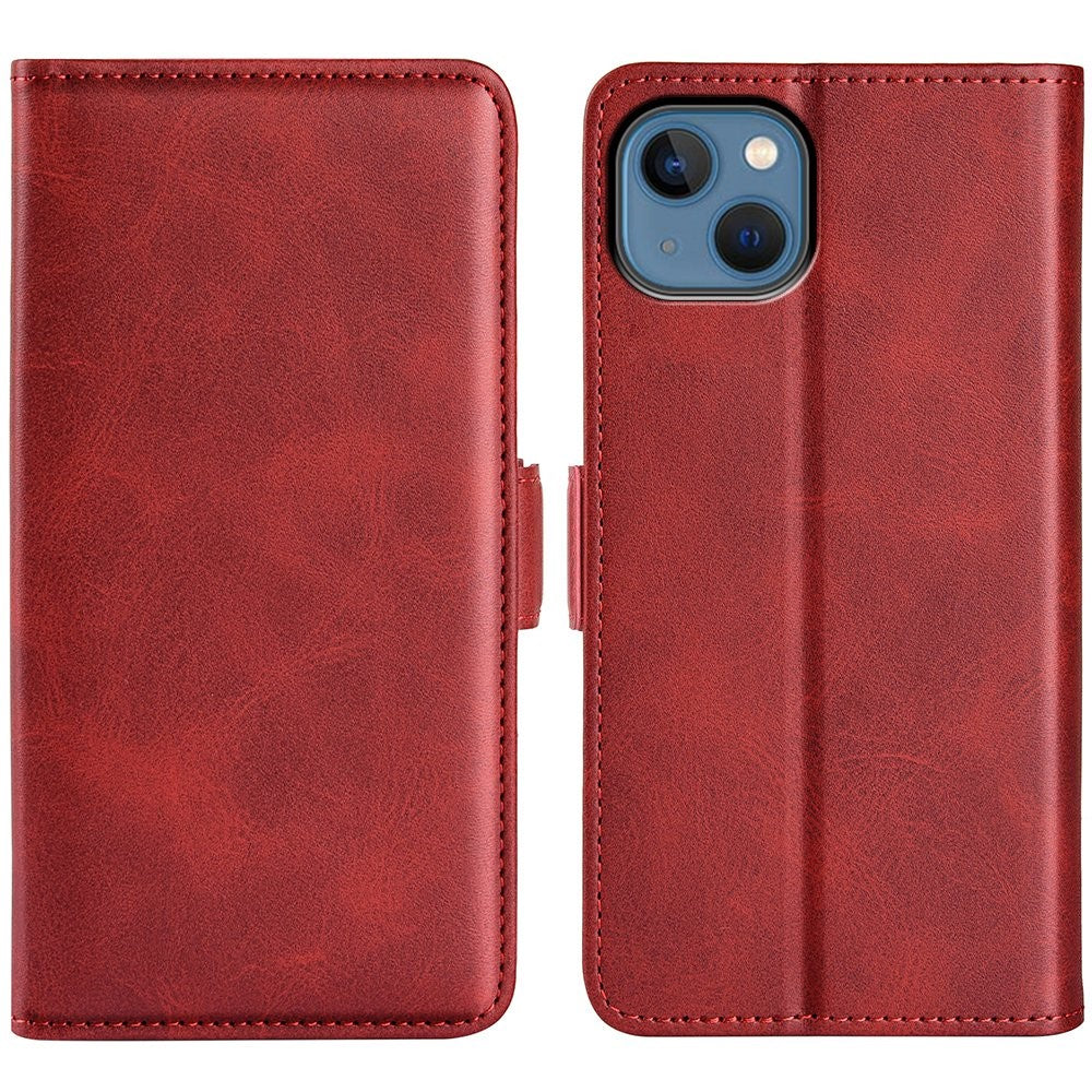 For iPhone 14 Plus 6.7 inch Double Magnetic Clasp Textured Leather Case Stand Wallet Drop-proof Phone Cover
