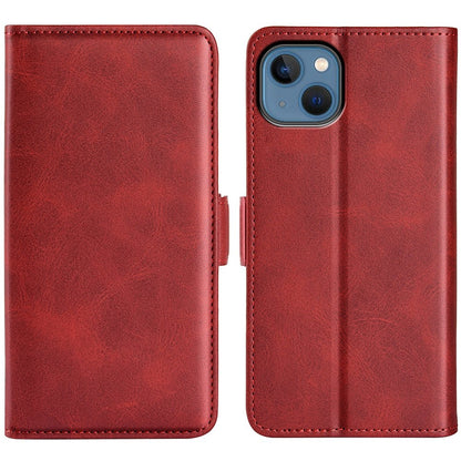 For iPhone 14 Plus 6.7 inch Double Magnetic Clasp Textured Leather Case Stand Wallet Drop-proof Phone Cover