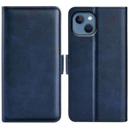 For iPhone 14 Plus 6.7 inch Double Magnetic Clasp Textured Leather Case Stand Wallet Drop-proof Phone Cover