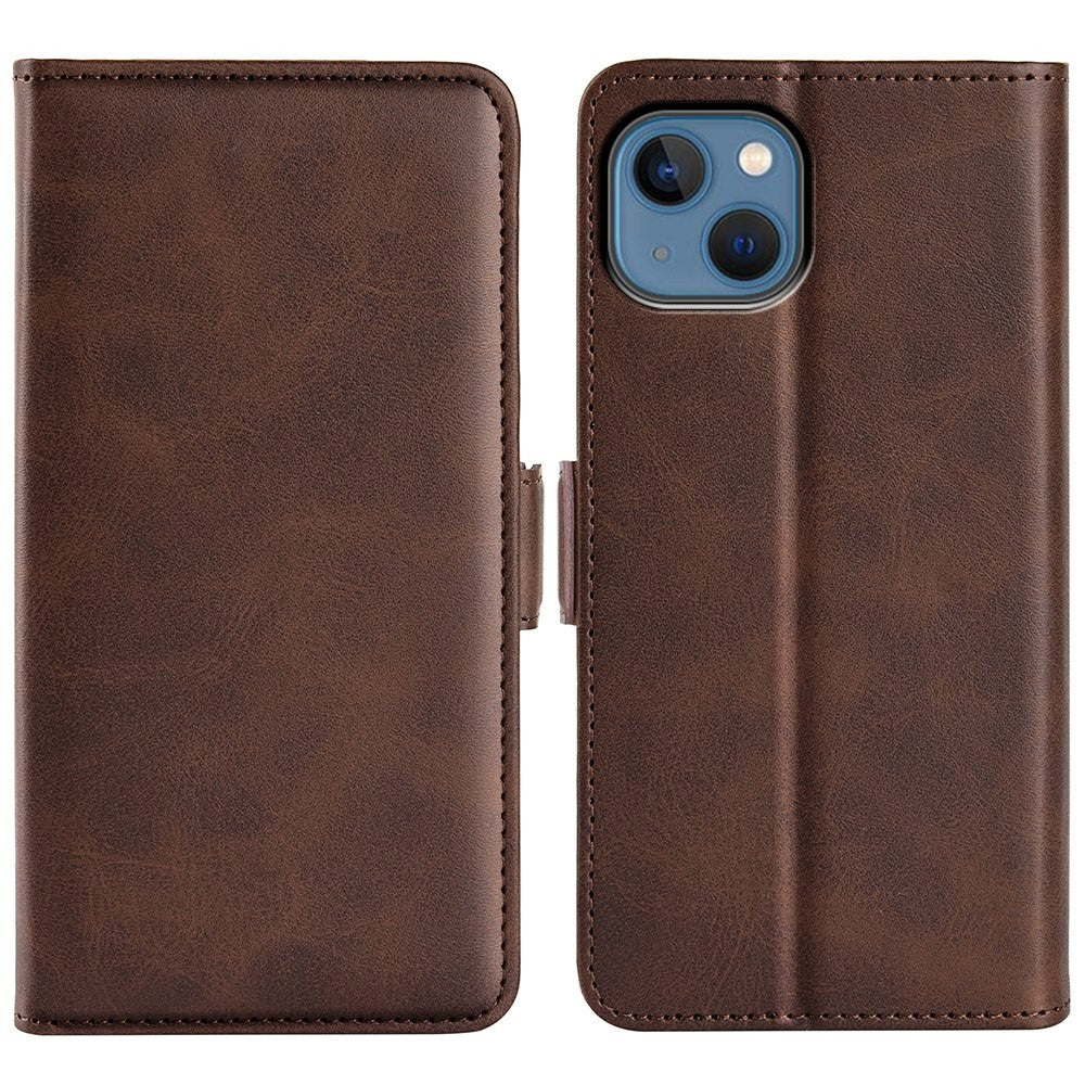 For iPhone 14 Plus 6.7 inch Double Magnetic Clasp Textured Leather Case Stand Wallet Drop-proof Phone Cover
