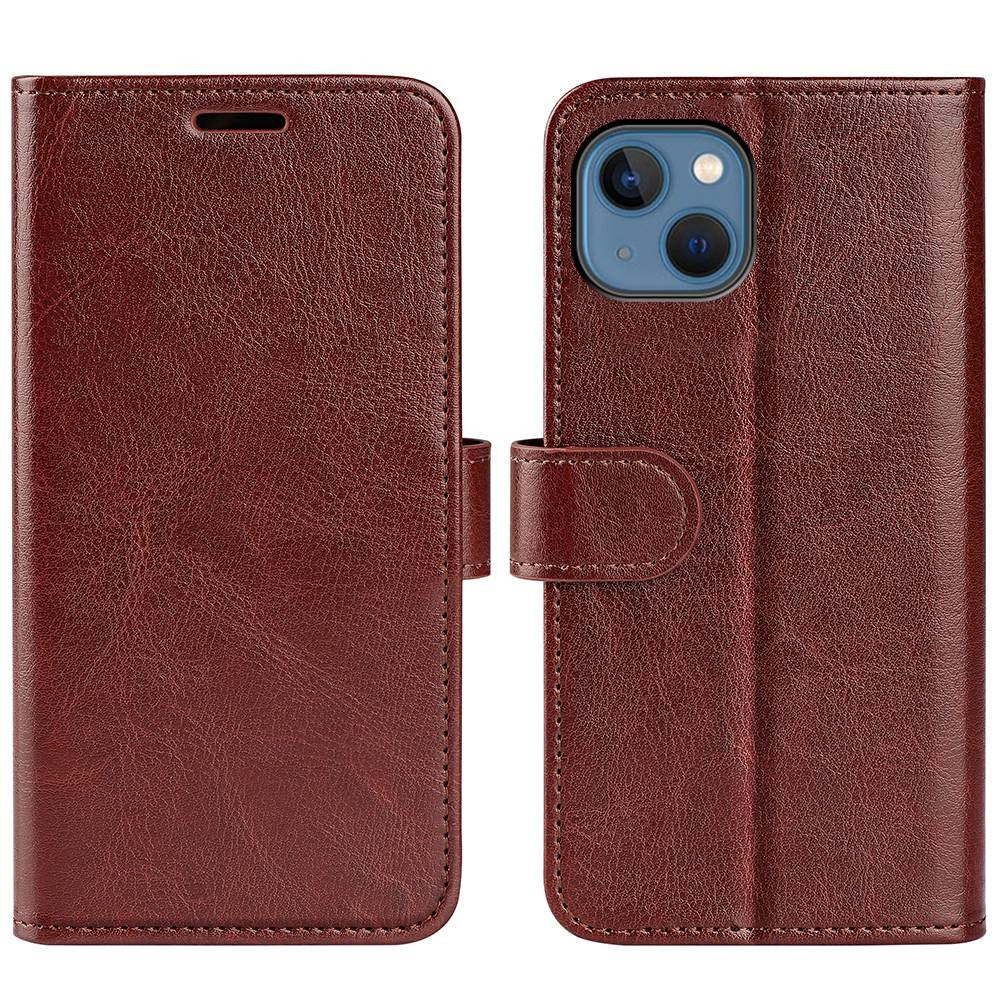 For iPhone 14 Plus 6.7 inch Crazy Horse Texture Flip Folio Phone Case PU Leather + TPU Wallet Stand Magnetic Cover