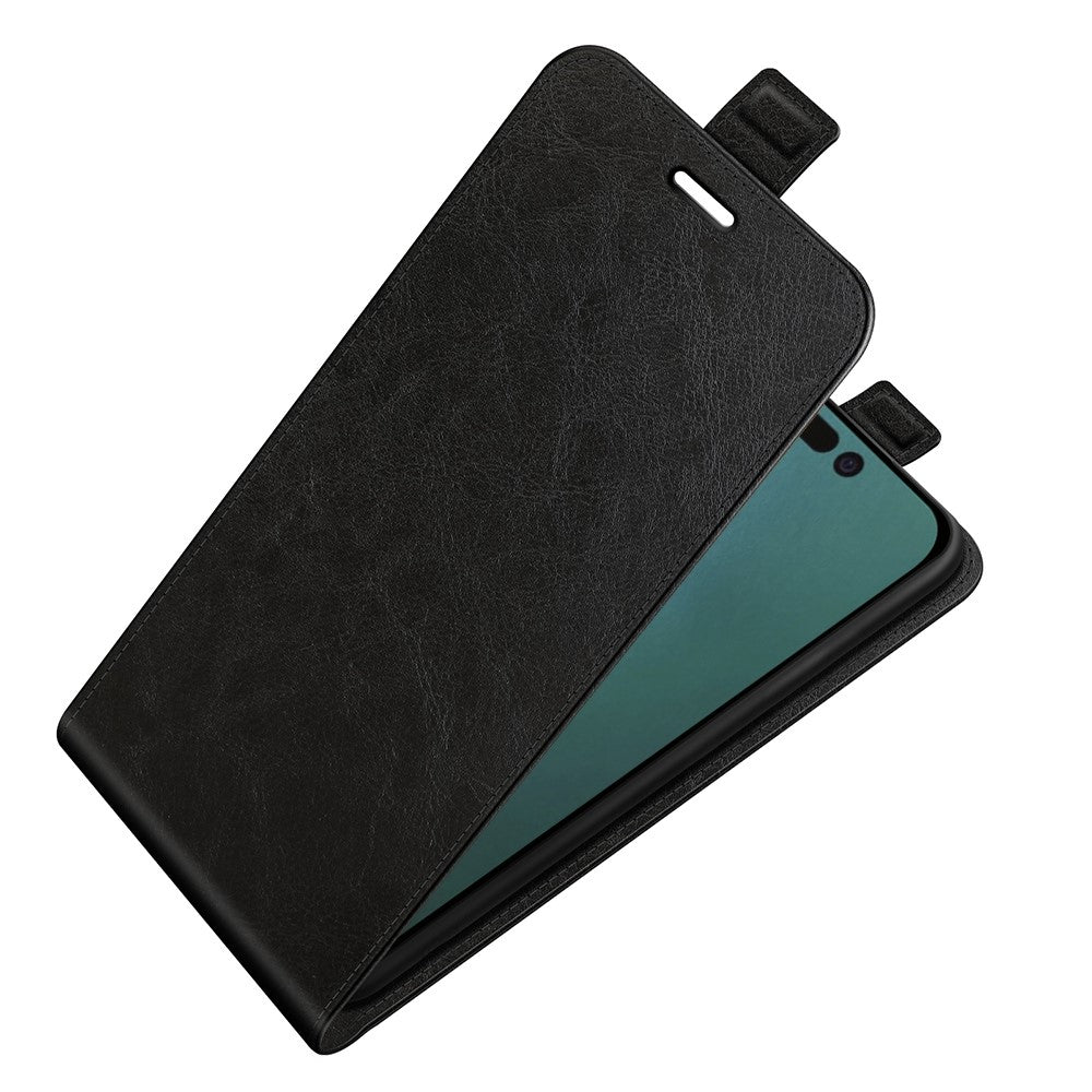 For iPhone 14 Plus 6.7 inch Impact Proof Vertical Flip Case Crazy Horse Texture PU Leather Magnetic Clasp Phone Cover with Card Holder