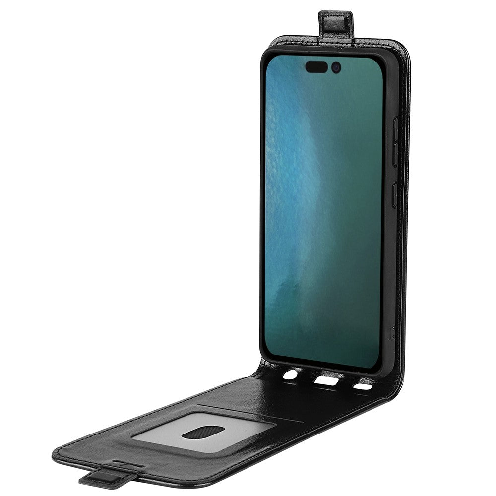 For iPhone 14 Plus 6.7 inch Impact Proof Vertical Flip Case Crazy Horse Texture PU Leather Magnetic Clasp Phone Cover with Card Holder