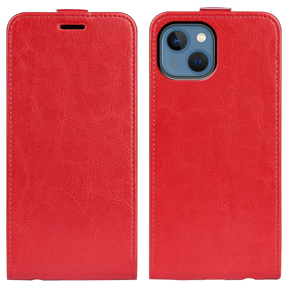 For iPhone 14 Plus 6.7 inch Impact Proof Vertical Flip Case Crazy Horse Texture PU Leather Magnetic Clasp Phone Cover with Card Holder