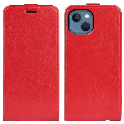 For iPhone 14 Plus 6.7 inch Impact Proof Vertical Flip Case Crazy Horse Texture PU Leather Magnetic Clasp Phone Cover with Card Holder
