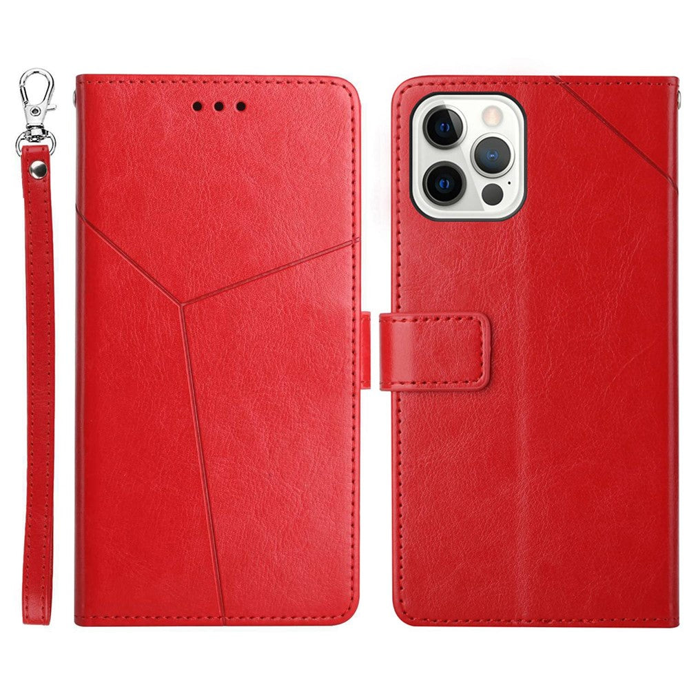 For iPhone 14 Pro Max 6.7 inch Cell Phone Cover Fully Wrapped PU Leather Y-Shaped Lines Imprinting Wallet Stand Phone Case
