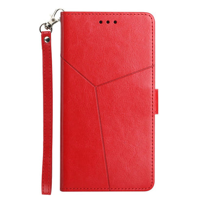 For iPhone 14 Pro Max 6.7 inch Cell Phone Cover Fully Wrapped PU Leather Y-Shaped Lines Imprinting Wallet Stand Phone Case