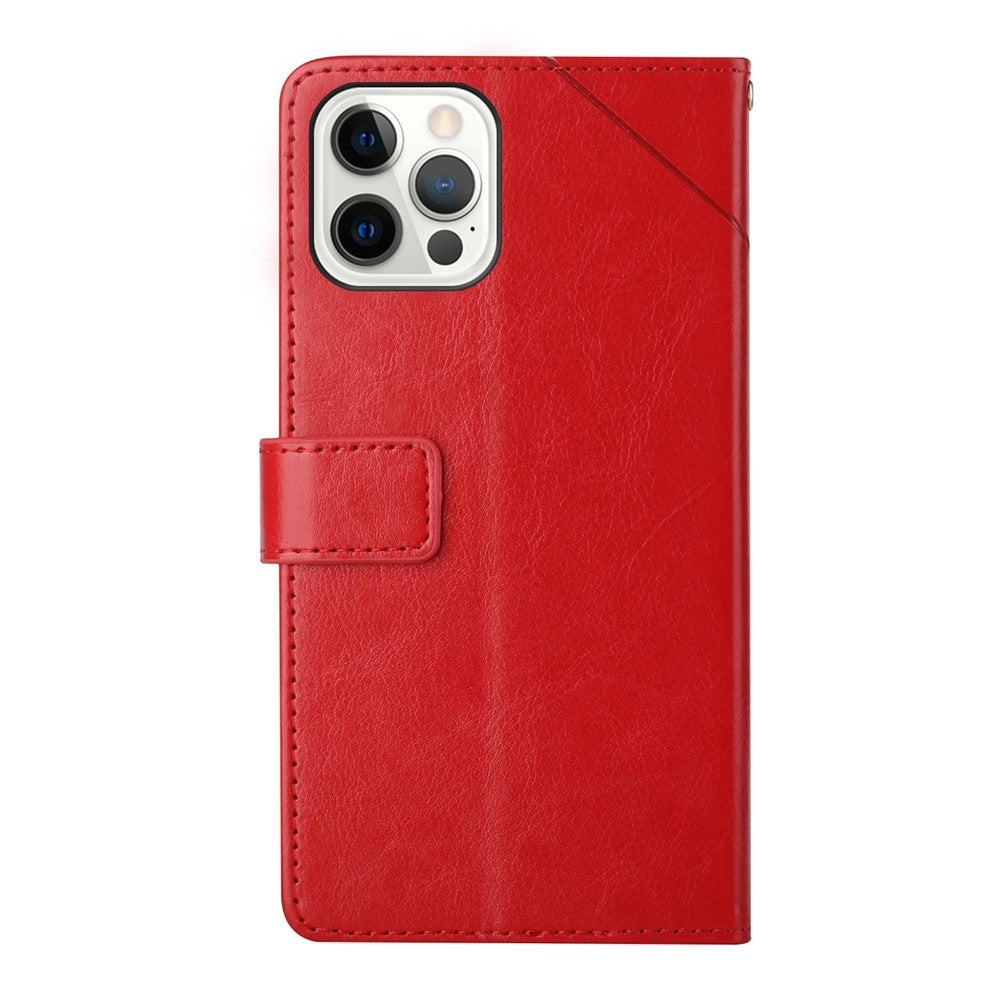 For iPhone 14 Pro Max 6.7 inch Cell Phone Cover Fully Wrapped PU Leather Y-Shaped Lines Imprinting Wallet Stand Phone Case