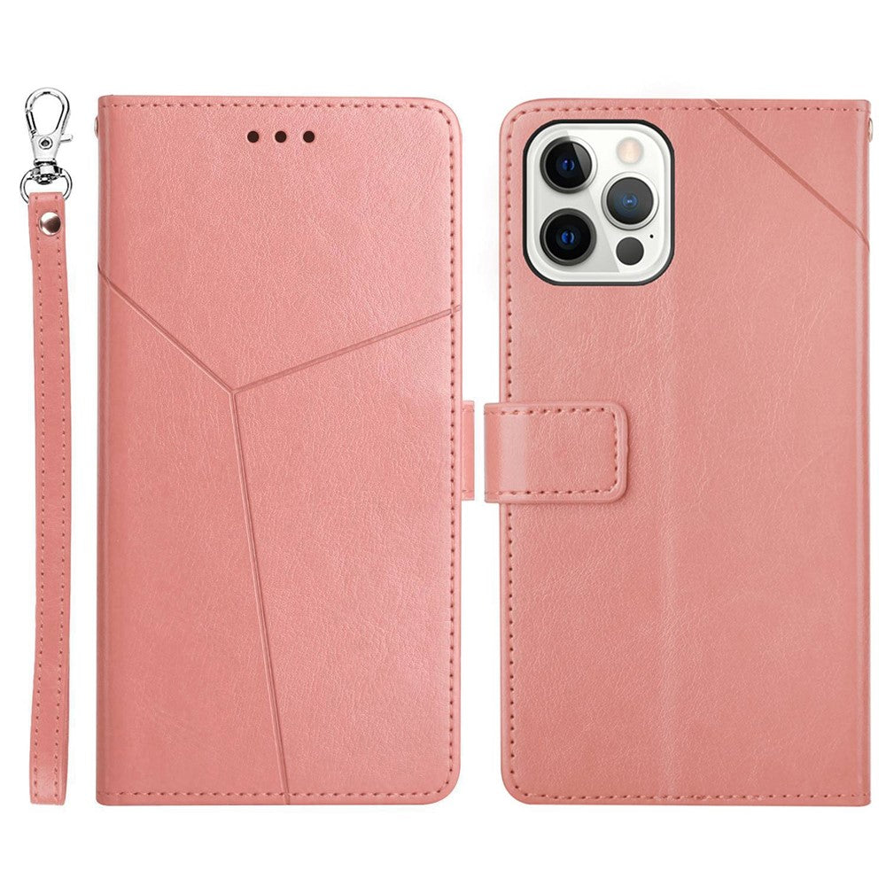 For iPhone 14 Pro Max 6.7 inch Cell Phone Cover Fully Wrapped PU Leather Y-Shaped Lines Imprinting Wallet Stand Phone Case