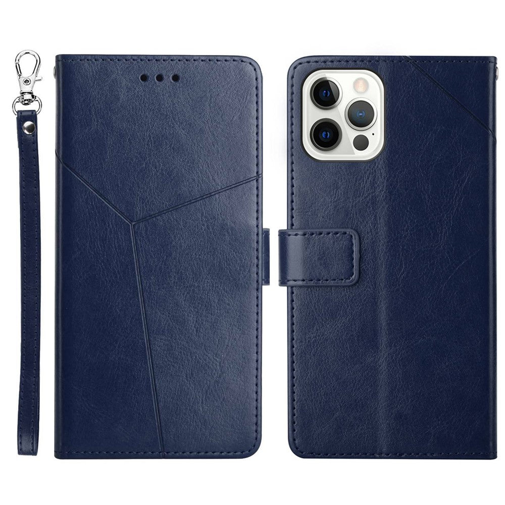 For iPhone 14 Pro Max 6.7 inch Cell Phone Cover Fully Wrapped PU Leather Y-Shaped Lines Imprinting Wallet Stand Phone Case