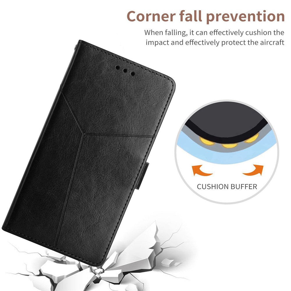 For iPhone 14 Plus 6.7 inch Cell Phone Cover PU Leather Y-Shaped Lines Imprinting Full Protection Wallet Stand Phone Case