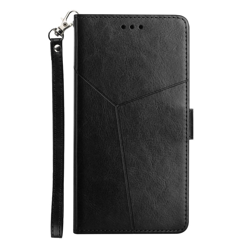 For iPhone 14 Plus 6.7 inch Cell Phone Cover PU Leather Y-Shaped Lines Imprinting Full Protection Wallet Stand Phone Case
