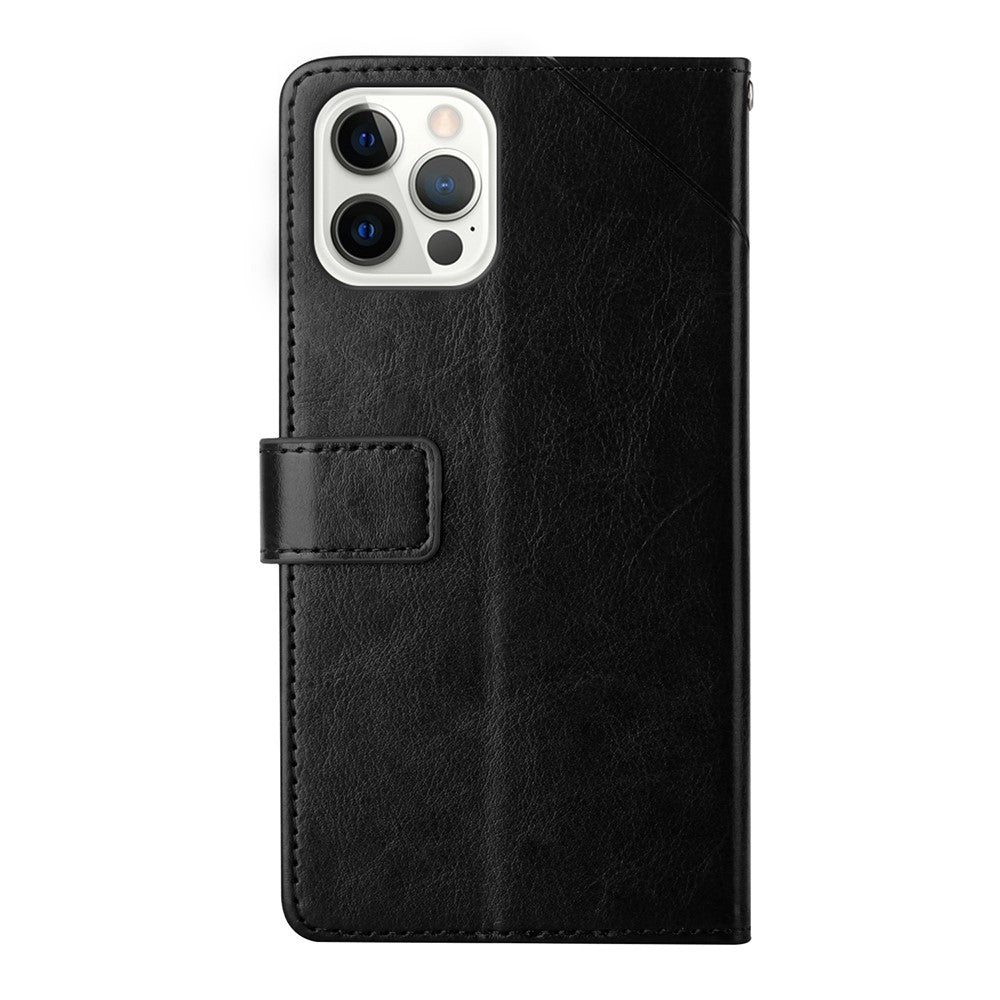 For iPhone 14 Plus 6.7 inch Cell Phone Cover PU Leather Y-Shaped Lines Imprinting Full Protection Wallet Stand Phone Case