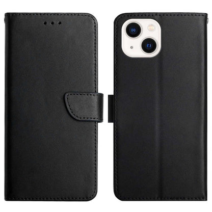 For iPhone 14 Plus 6.7 inch Wallet Stand Nappa Texture Genuine Leather Cover All-round Protection Phone Case