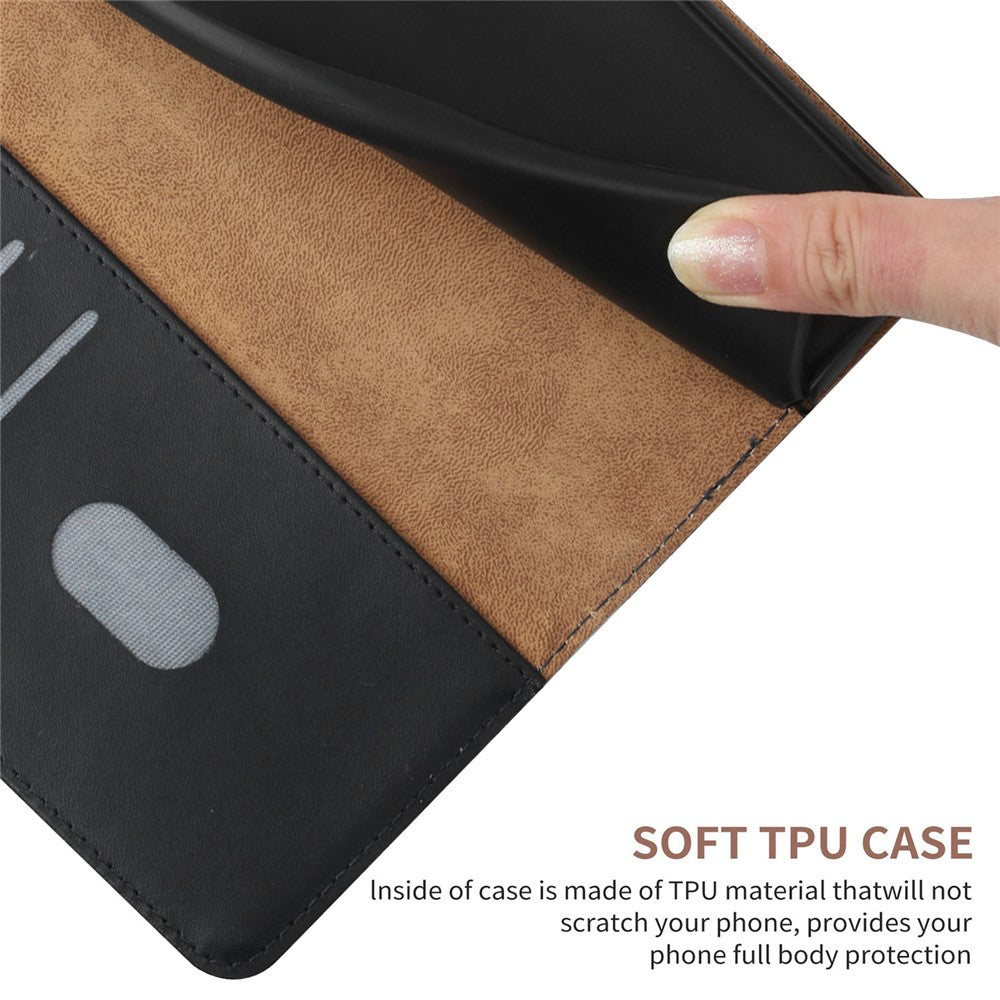 For iPhone 14 Plus 6.7 inch Wallet Stand Nappa Texture Genuine Leather Cover All-round Protection Phone Case