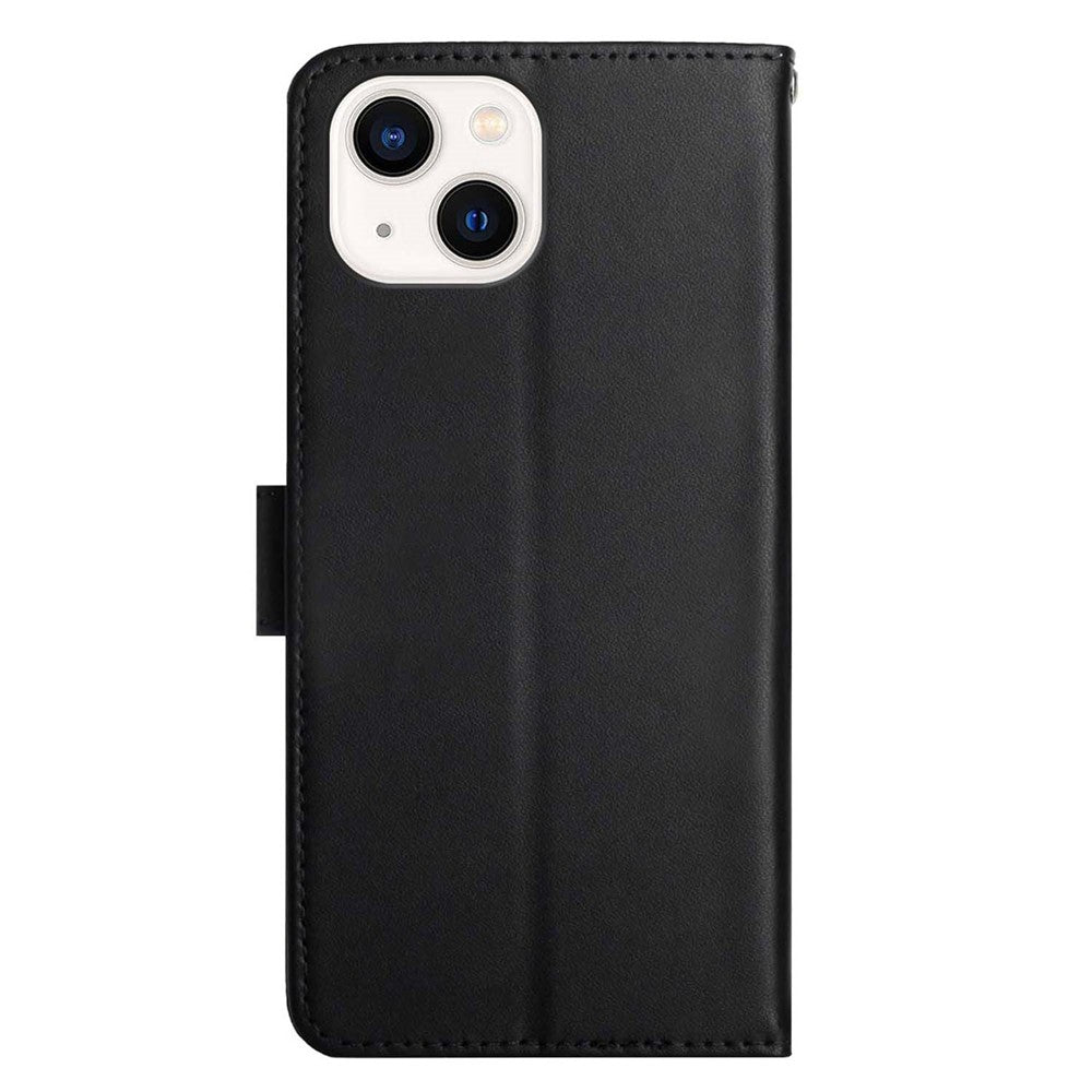 For iPhone 14 Plus 6.7 inch Wallet Stand Nappa Texture Genuine Leather Cover All-round Protection Phone Case