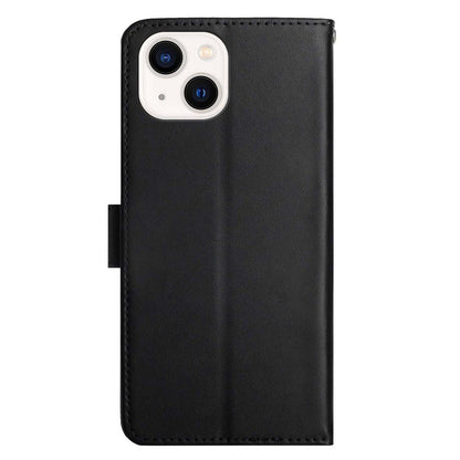 For iPhone 14 Plus 6.7 inch Wallet Stand Nappa Texture Genuine Leather Cover All-round Protection Phone Case