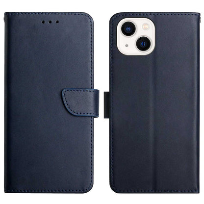For iPhone 14 Plus 6.7 inch Wallet Stand Nappa Texture Genuine Leather Cover All-round Protection Phone Case