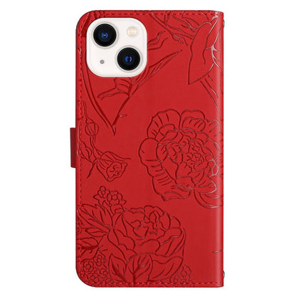 Imprinting Butterfly Flowers Phone Cover for iPhone 14 Plus 6.7 inch, PU Leather Stand Wallet Protective Case with Handy Strap