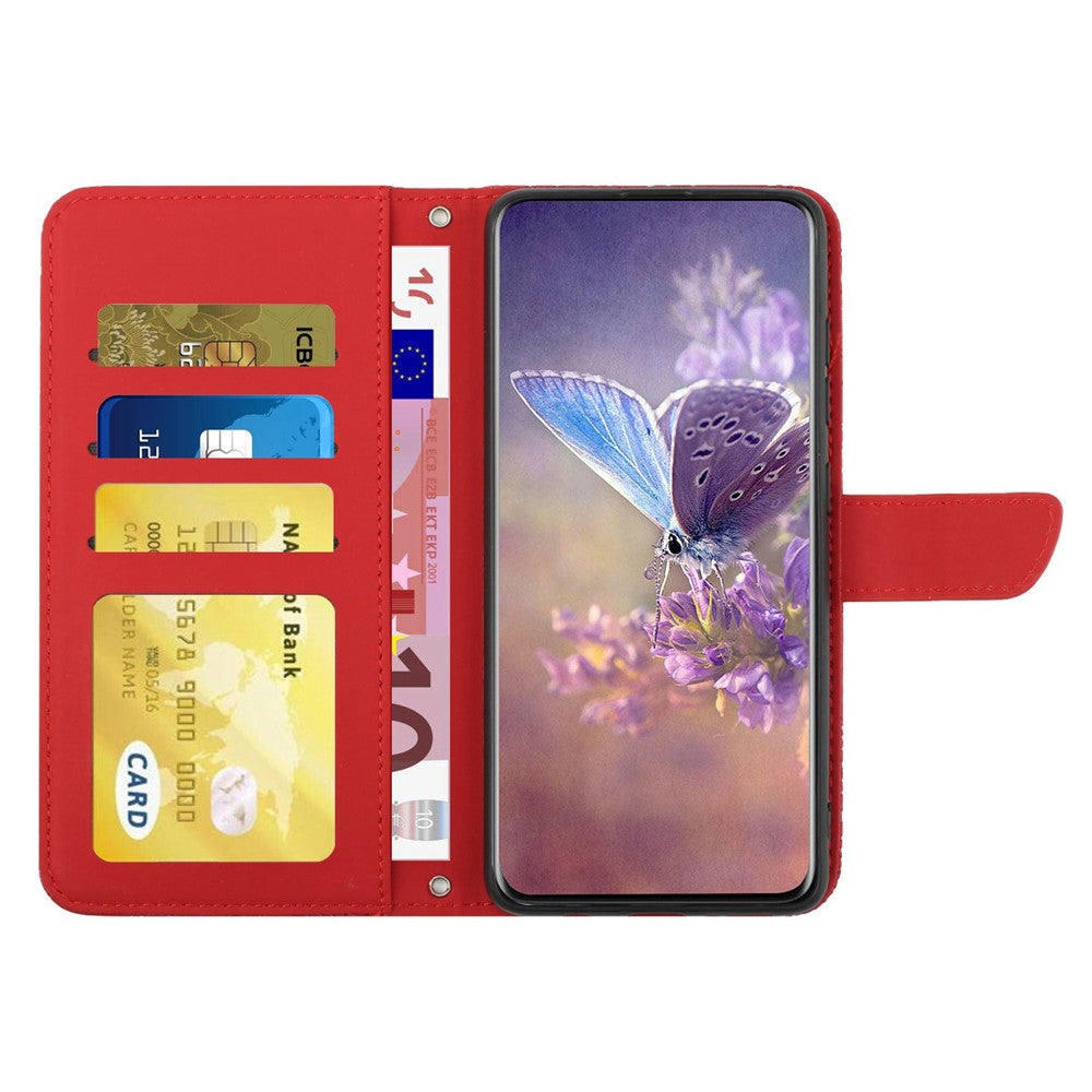 Imprinting Butterfly Flowers Phone Cover for iPhone 14 Plus 6.7 inch, PU Leather Stand Wallet Protective Case with Handy Strap
