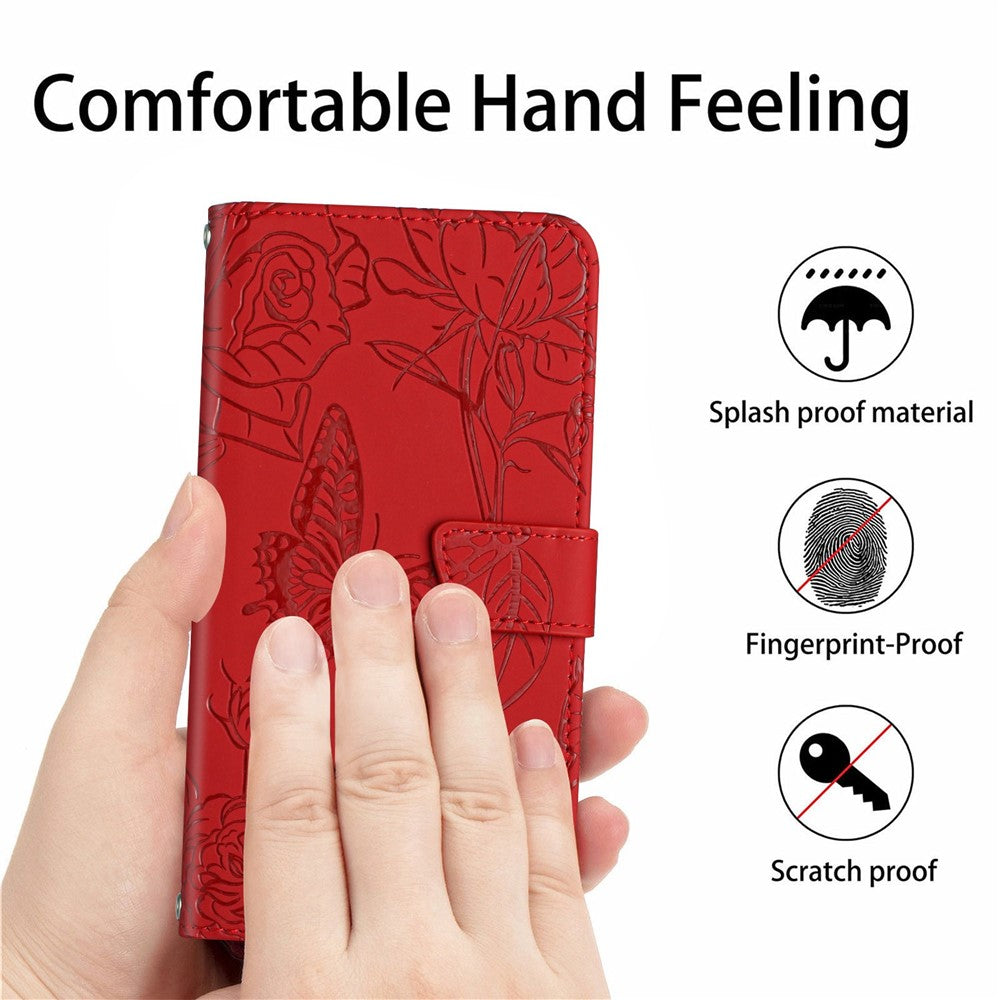 Imprinting Butterfly Flowers Phone Cover for iPhone 14 Plus 6.7 inch, PU Leather Stand Wallet Protective Case with Handy Strap