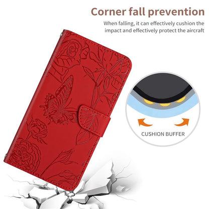 Imprinting Butterfly Flowers Phone Cover for iPhone 14 Plus 6.7 inch, PU Leather Stand Wallet Protective Case with Handy Strap