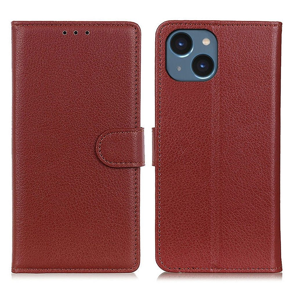 For iPhone 14 Plus 6.7 inch Litchi Texture Anti-fall Protection PU Leather Cover Stand Magnetic Wallet Cell Phone Case