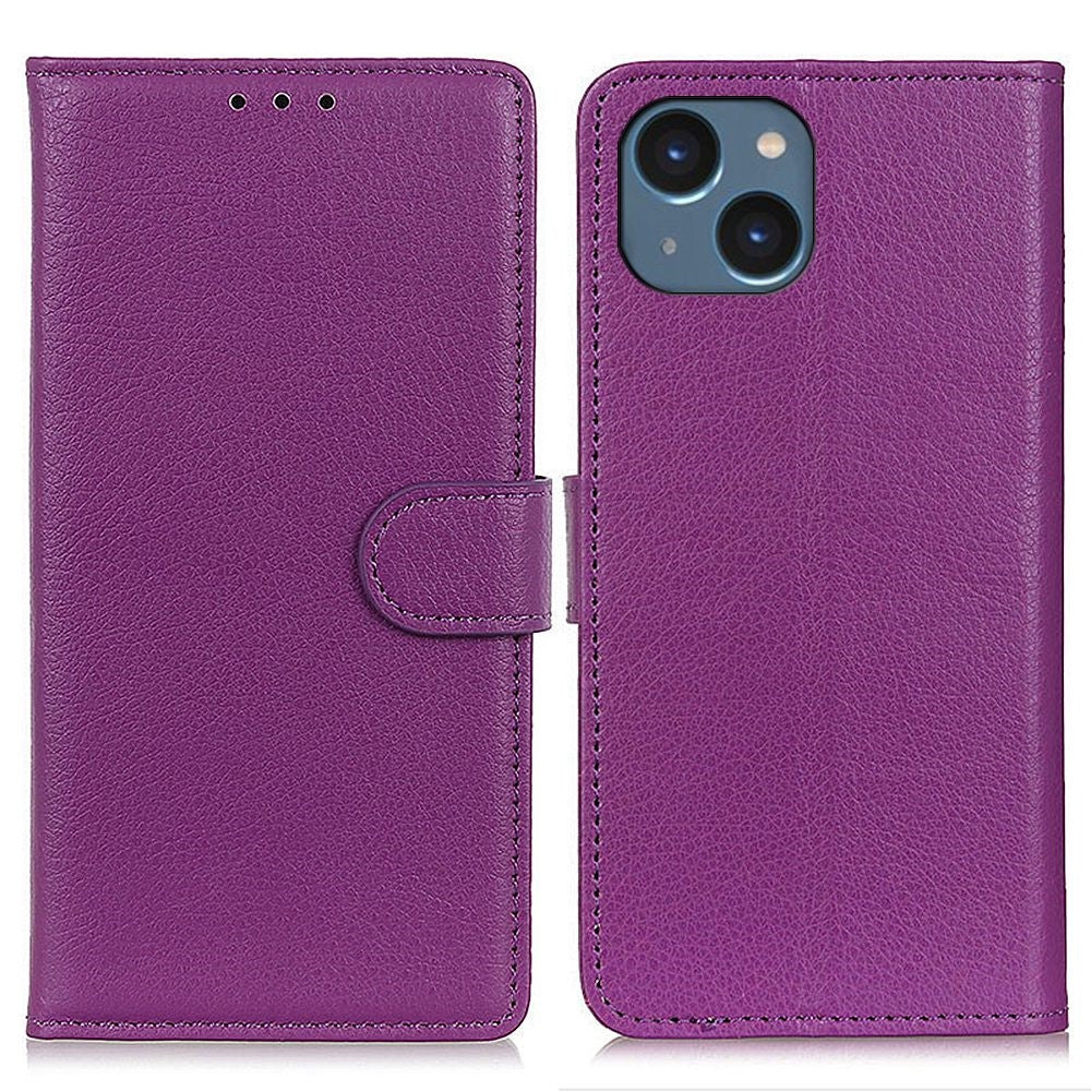 For iPhone 14 Plus 6.7 inch Litchi Texture Anti-fall Protection PU Leather Cover Stand Magnetic Wallet Cell Phone Case