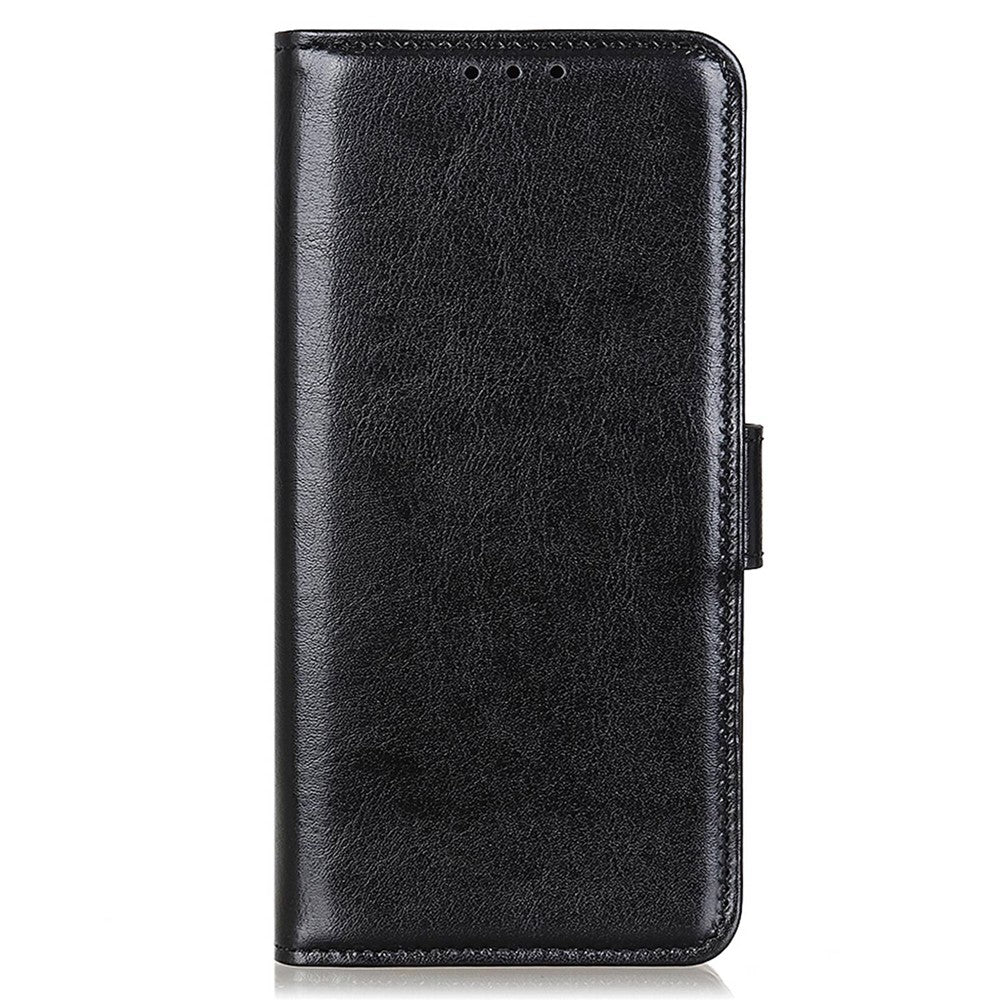 For iPhone 14 6.1 inch Crazy Horse Texture Phone Cover Shockproof Stand Case PU Leather Wallet Magnetic Protective Shell with Card Slots- Black