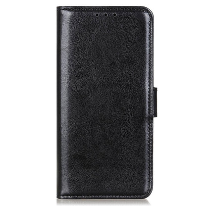 For iPhone 14 6.1 inch Crazy Horse Texture Phone Cover Shockproof Stand Case PU Leather Wallet Magnetic Protective Shell with Card Slots- Black
