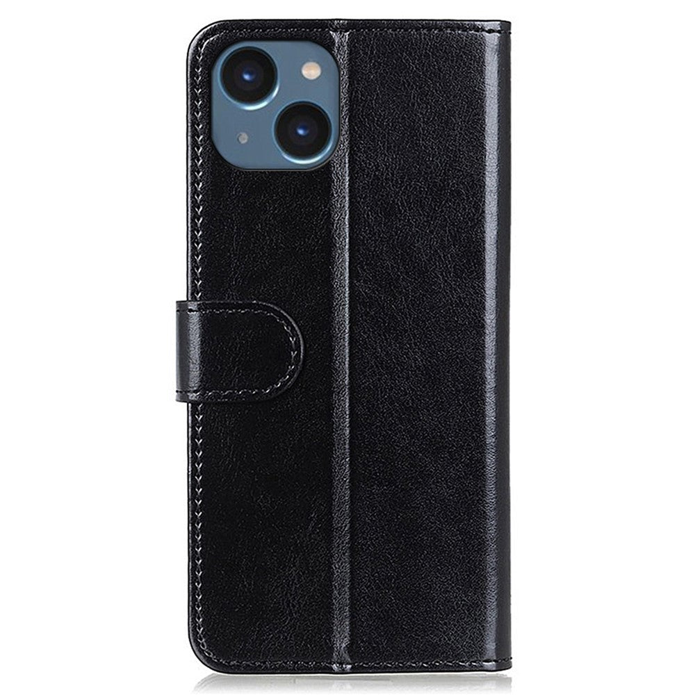 For iPhone 14 6.1 inch Crazy Horse Texture Phone Cover Shockproof Stand Case PU Leather Wallet Magnetic Protective Shell with Card Slots- Black
