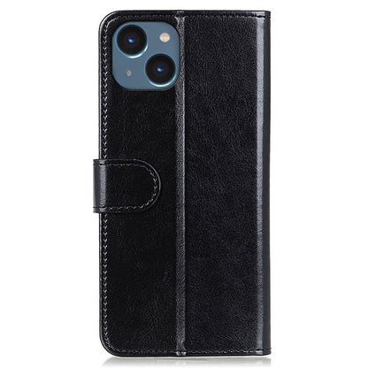 For iPhone 14 6.1 inch Crazy Horse Texture Phone Cover Shockproof Stand Case PU Leather Wallet Magnetic Protective Shell with Card Slots- Black
